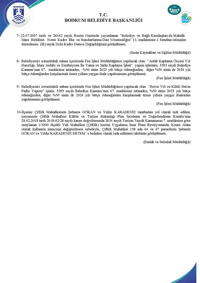 Bodrum Belediye Meclisi 2023 yılı Haziran ayı gündemi sayfa 2