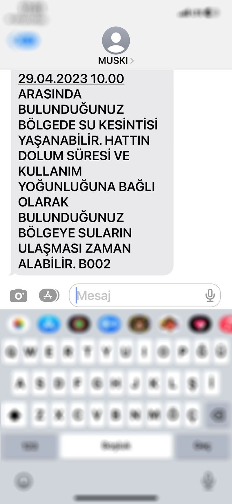 Bodrum su kesintisi, MUSKİ SMS 2