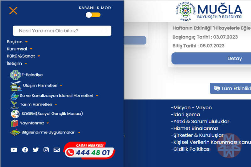 Muğla Büyükşehir Belediyesi web sitesi değişti 5