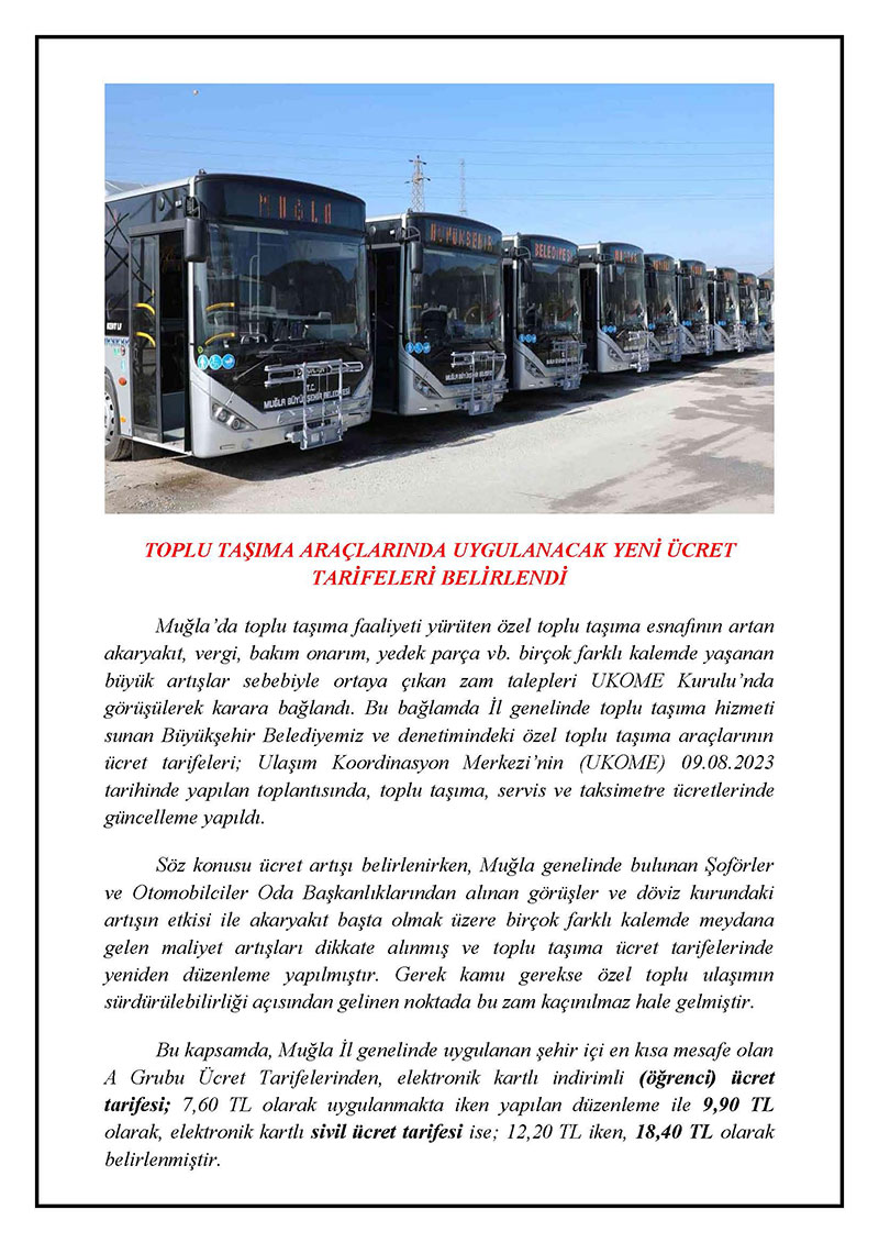 MBB toplu taşıma zam açıklaması