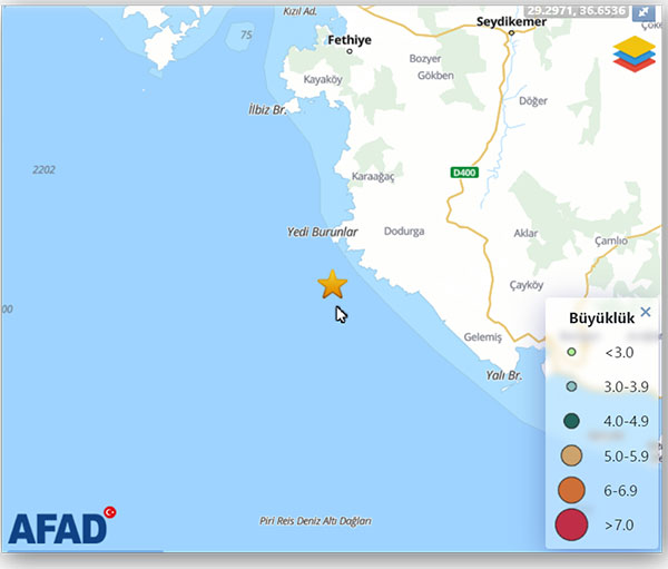 Muğla'da 3.6 büyüklüğünde deprem