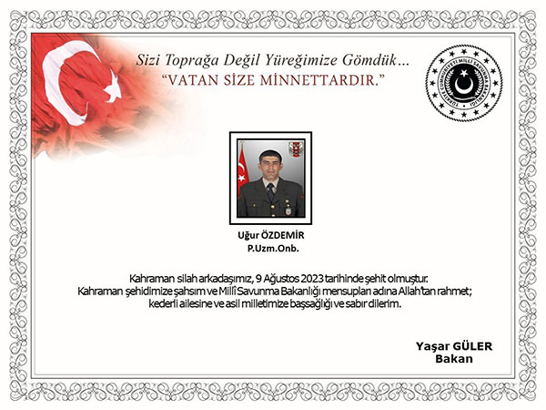 Piyade Uzman Onbaşı Uğur Özdemir oldu, 9 Ağustos 2023