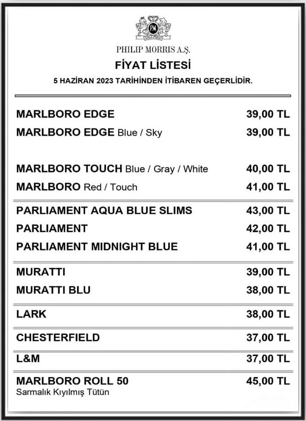 Philip Morris 2023 Haziran Fiyat Listesi