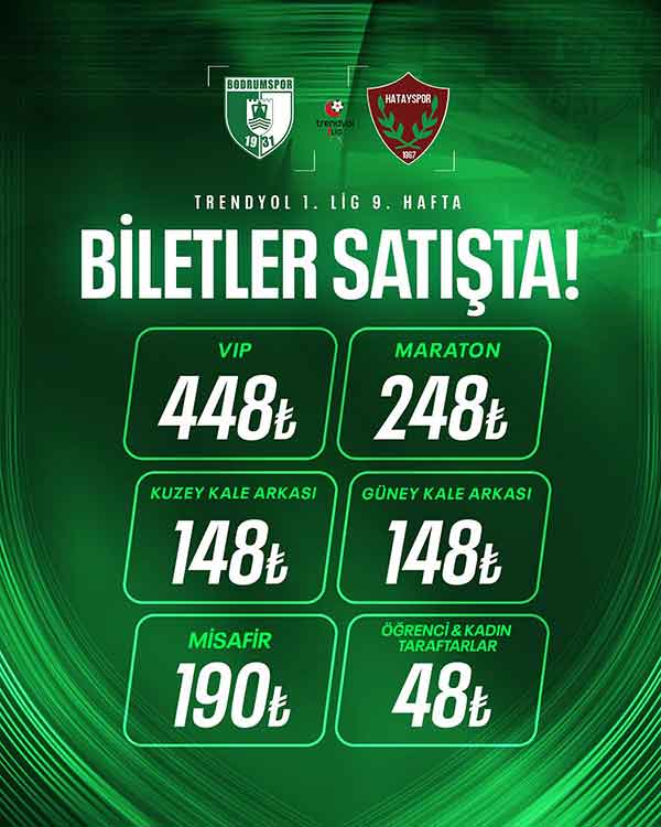 Sipay Bodrum FK - Atakas Hatayspor bilet fiyatları 5 Ekim 2025