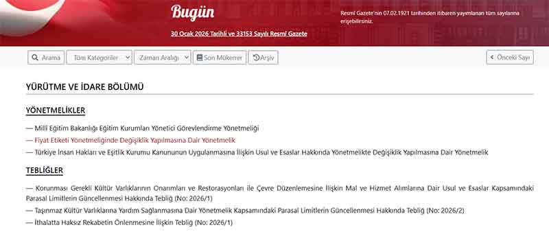 Fiyat Etiketi Yönetmeliğinin 8 inci maddesinin altıncı fıkrası