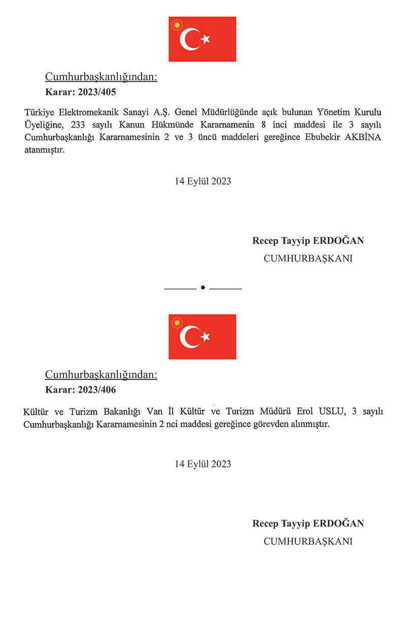 Cumhurbaşkanı Recep Tayyip Erdoğan imzasıyla kamuda görevden almalar ve atamalar yapıldı 6