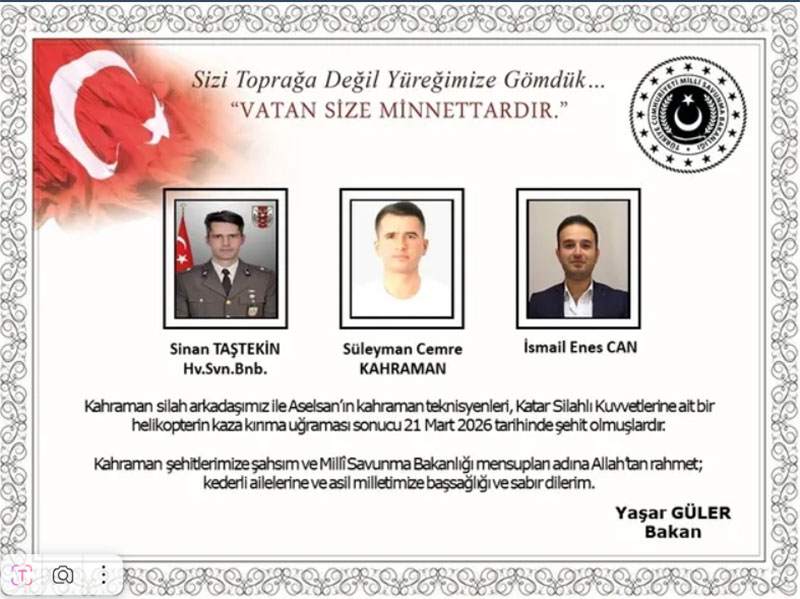 MSB'dan Katar'da düşen helikopter açıkalması, 22 Mart 2026