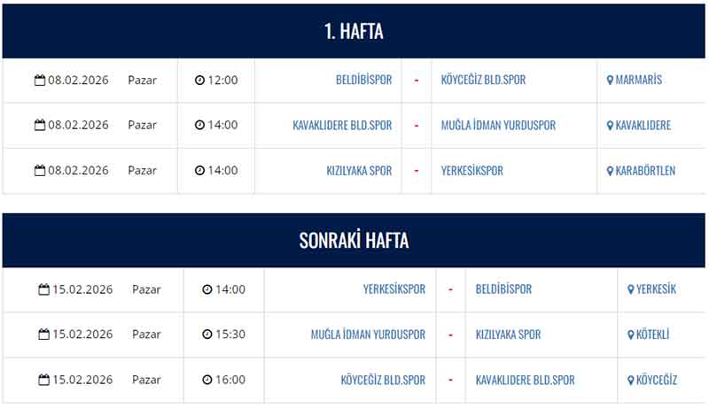 TFF Muğla 2. Amatör Ligi B Grubu fikstür