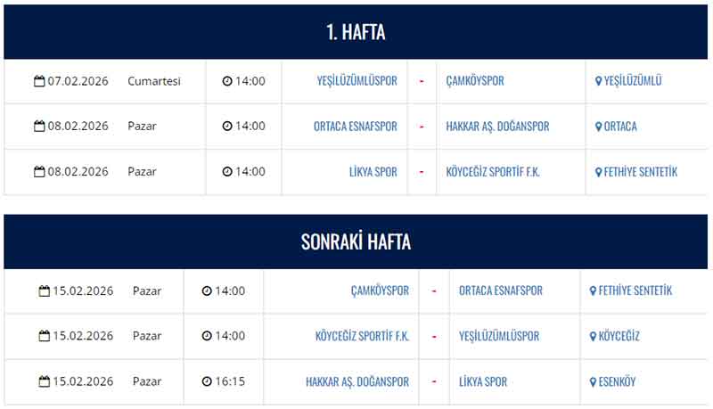 Muğla 2. Amatör Lig C Grubu fikstür